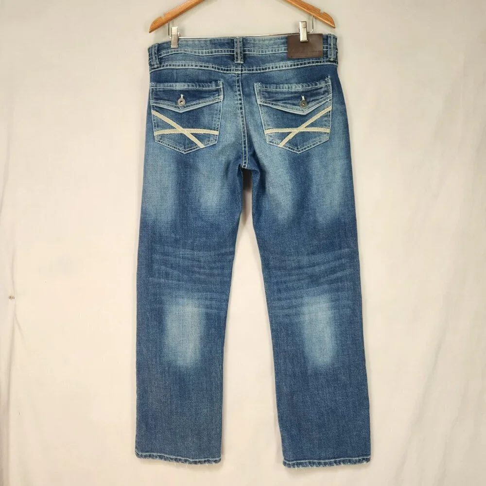TK Axel Slim Boot Denim Jeans Men's 34x32 Distressed Classic Work Flap Pockets